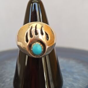 Vintage Navajo BEAR PAW Turquoise Sterling Ring